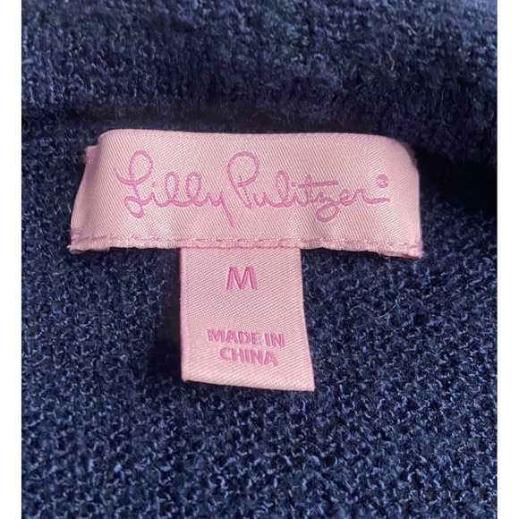 Lilly Pulitzer Sweater Cardigan Womens Large Navy Tatum Open Fringe Boho Light - Picture 4 of 10